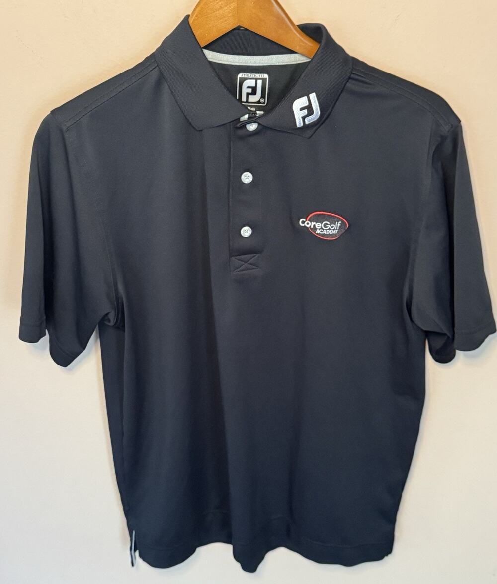 FootJoy Polo Shirt Mens Medium Black FJ Golf Short Sleeve Core Golf Academy